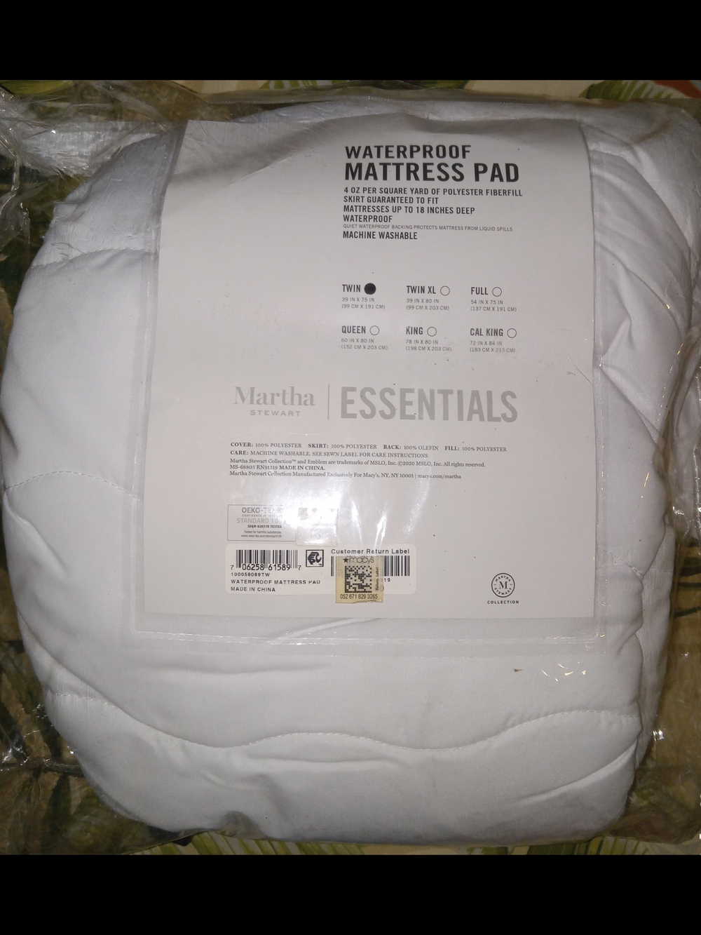 Martha Stewart White Waterproof Mattress Pad - Quilted Top Twin